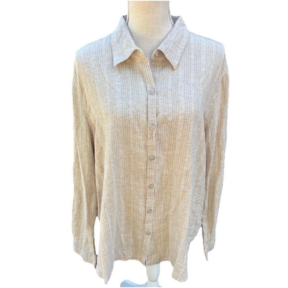 Orvis Classic Collection‎ Wmn XL Linen Blend Button Down Shirt Beige